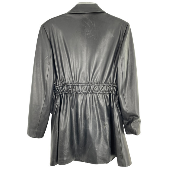 Selmacilek Womens Leather Trench Collar Mini Dress Flap Pockets Size S Black - Picture 5 of 9